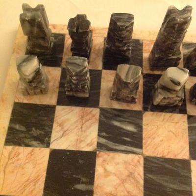 HAND CARVED MARBLE CHESS SET- COMPLETE