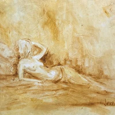 Signed JENED Nude oil painting 33 H X 29 W