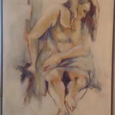 SIGNED NUDE OIL PAINTING 50 X 37