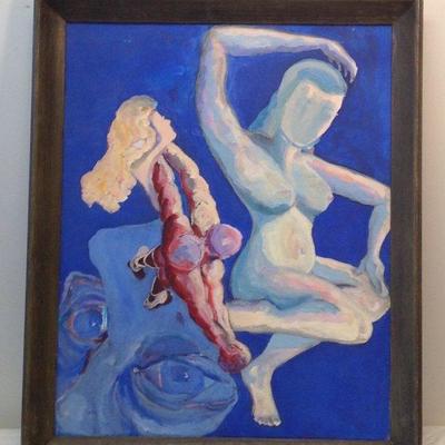 Abstract Oil Painting depicts Two Naked Woman 27 x 33