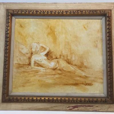 Signed JENED Nude oil painting 33 H X 29 W