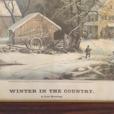CURRIER & IVES -WINTER IN COUNTRY LITHOGRAPH 21 X 17