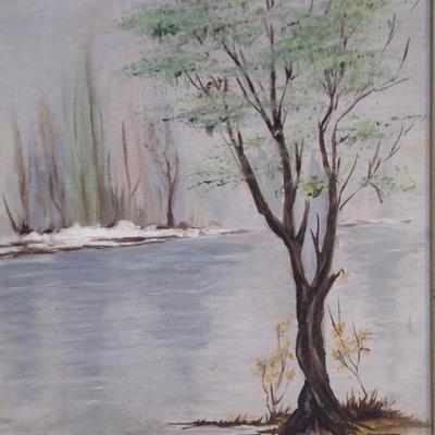 Vintage Signed Â“ParisÂ” Painting of River 15 x 12