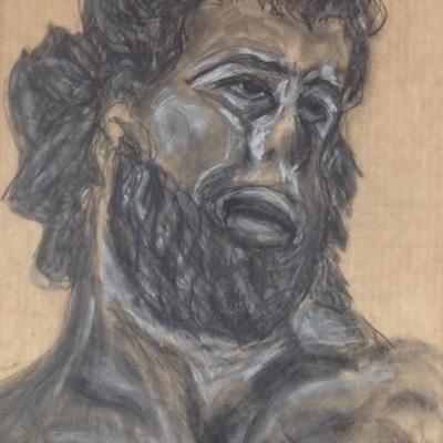Louis Bauman Charcoal Sketch -The Beard Man 29 x 23