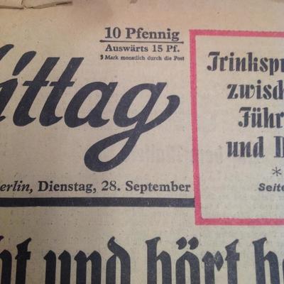 1937 Hitler Meets Mussiollini Original Newspaper