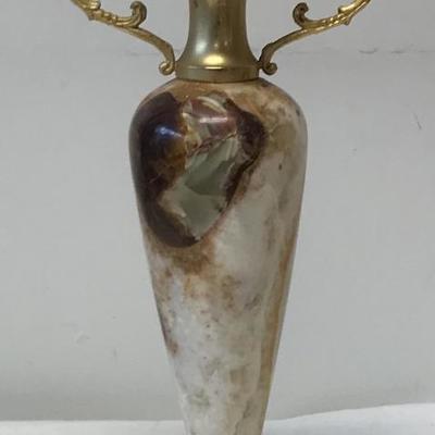 Twin Handle Gilt Marble Vase 11 H