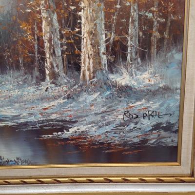 Signed Roz Arie Oil Painting- Snow Forest Image 31 x 44