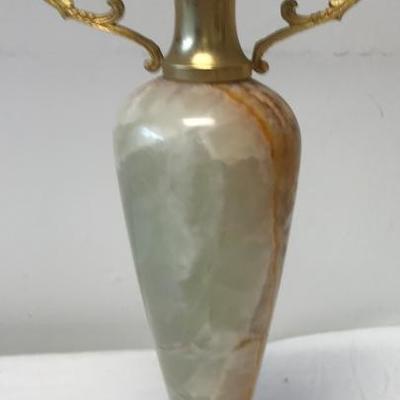 Twin Handle Gilt Marble Vase 11 H