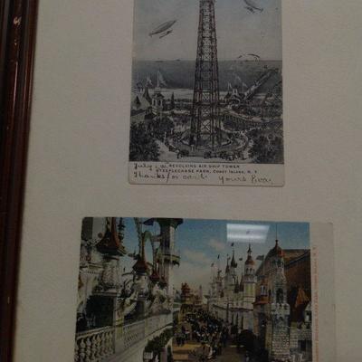 Vintage 4 Post Cards of Coney Island Framed c. 1905