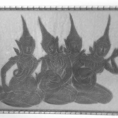 Thai Temple Rubbing on Rice Paper, Buddhist Art 22 X 11