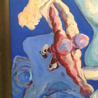 Abstract Oil Painting depicts Two Naked Woman 27 x 33