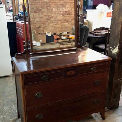 antique FEDERAL STYLE CHEST w/ MIRROR