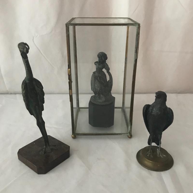Lot 182 Small Metal Statues and Glass Case