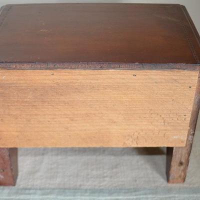 ANTIQUE MINIATURE WOOD 1 DRAWER TABLE 7" TALL INLAYED 