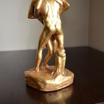 GOLD LEAF NUDE COUPLE CHALKWARE FIGURINE 12" TALL