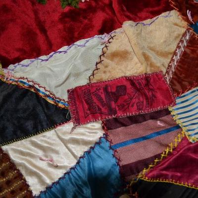 1800's HAND STITCHED CRAZY QUILT NICE