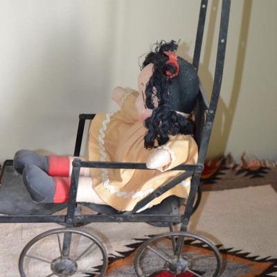1940'S PLUSH LOU LOU DOLL WITH STROLLER