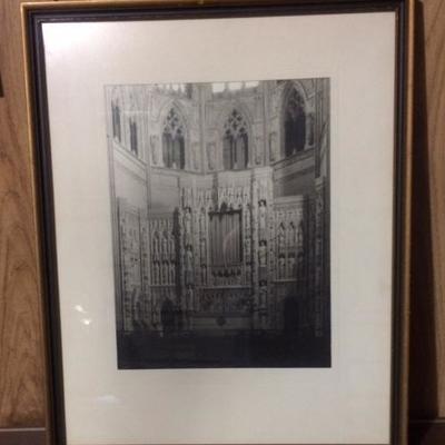 39 x 32 Black White framed Cathedral print OLD