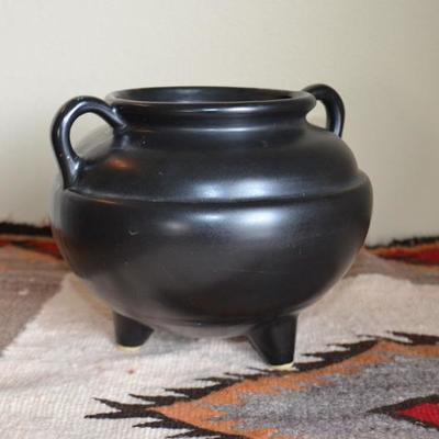 BLACK ROSEVILLE FOOTED POT 6 1/2" TALL