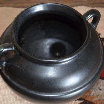 BLACK ROSEVILLE FOOTED POT 6 1/2" TALL