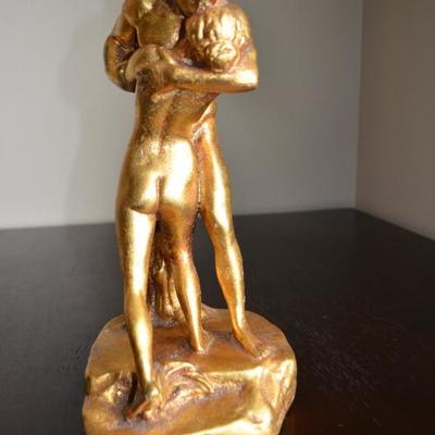GOLD LEAF NUDE COUPLE CHALKWARE FIGURINE 12" TALL