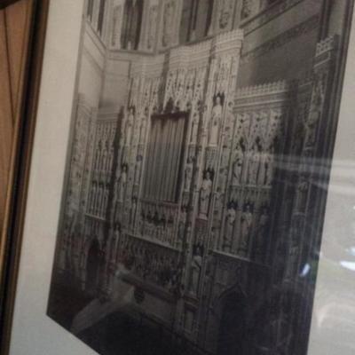 39 x 32 Black White framed Cathedral print OLD