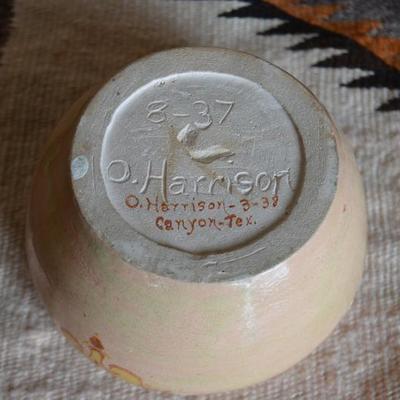 1930'S SIGNED HARRISON CLAY DECORATED BOWL 5" DIAMETER