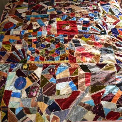 1800's HAND STITCHED CRAZY QUILT NICE