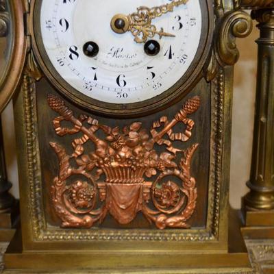 Antique Brass French Mantle Clock 19