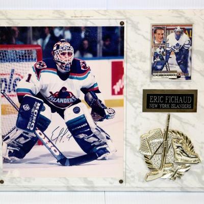 NY Islanders Eric Fichaud Autographed Plaque Photo #724-06
