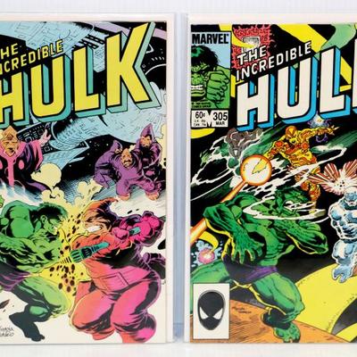 The Incredible HULK #306 #308 Marvel Coimcs c. 1985 Lot #724-34