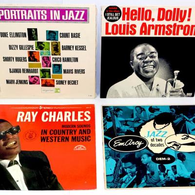 4 Old JAZZ LP Vinyl Records Set Ray Charles Louis Armstrong #724-64