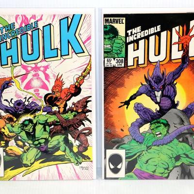 The Incredible HULK #306 #308 Marvel Coimcs c. 1985 Lot #724-33