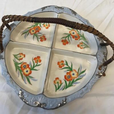 Japanese Floral 4 Part Relish Tray with Handle