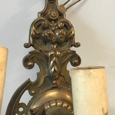 Three Arm Gothic Style Brass Sconce