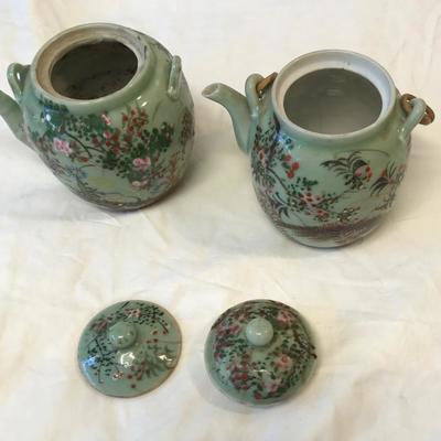 Vintage 2 Japanese Floral Green Tea Pots