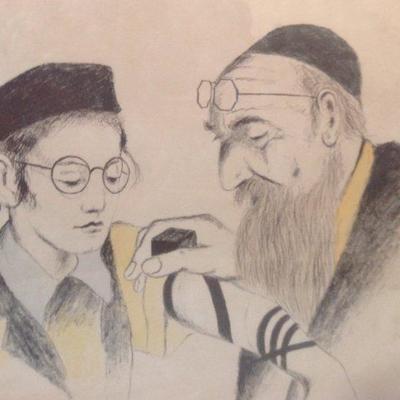 Listed artist NESA TREIBITZ Rabbi Teaching Pestal 