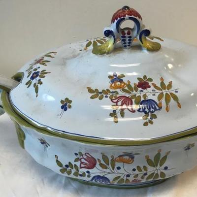 Italian Floral Casserole Bowl w/Cover Spoon Marked