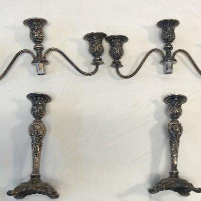 Pair Three Arm Silver plate Table Candle holder