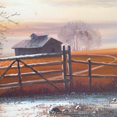 SIGNED H Bauhmann Farm House Field Oil Painting