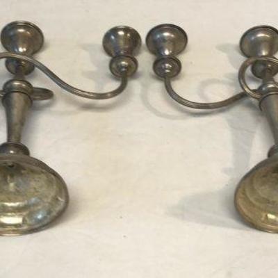 Pair Three Arm Silverplate Table Candleholer