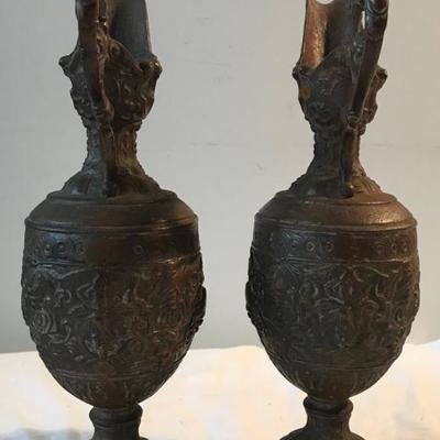 Vintage Bronze Pair Greco Style Water Vases