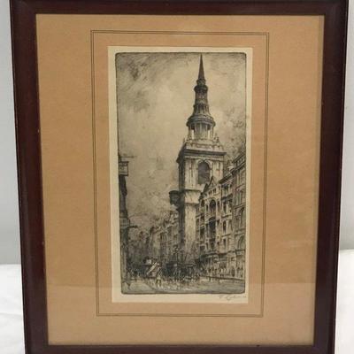 Listed artist S F. Robson early 20th Century Etching 