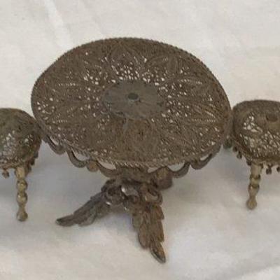 Vintage Miniature Round Table & Two Chairs
