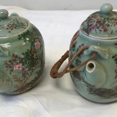 Vintage 2 Japanese Floral Green Tea Pots