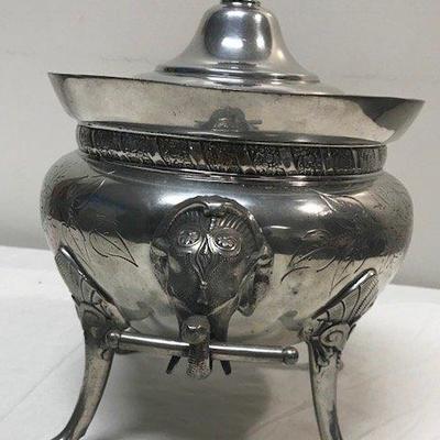 Silver plate Soup Bowl and cover w/ Handles- Marked