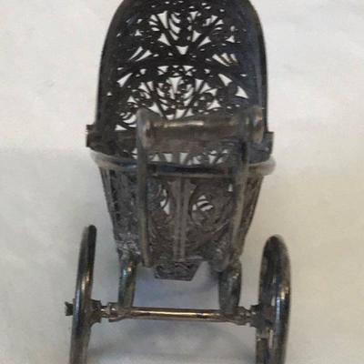 Vintage Miniature Silver Baby Carriage