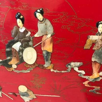 Red Hanging Laquer Chinese Wall Panel 52 x 20