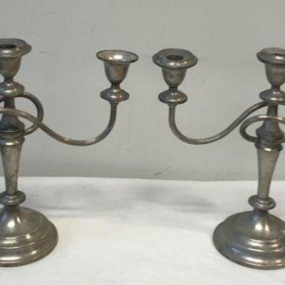 Pair Three Arm Silverplate Table Candleholer