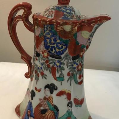 Japanese Red Floral Tea Pot with cover